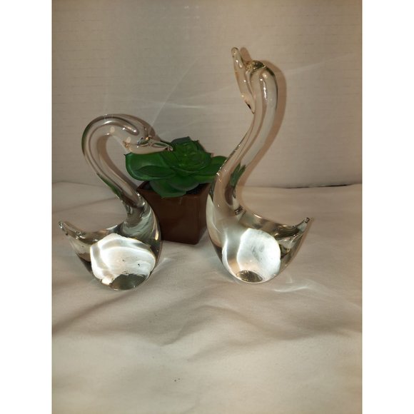 Set of 2 Vintage ACC Handmade Glass Blown Swan Figurine - Picture 2 of 5